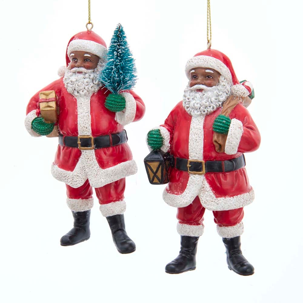 Kurt Adler African American Santa Ornaments Set of 2 Resin 4.75