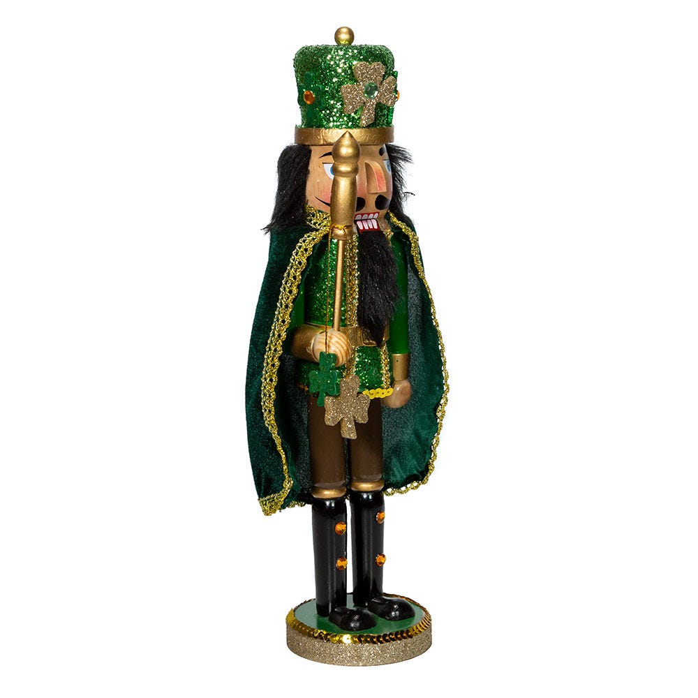 Schiaccianoci Irlandese Kurt S. Adler Con Mantello 15 Pollici - Decorazione Natale San Patrizio Verde Con Trifoglio