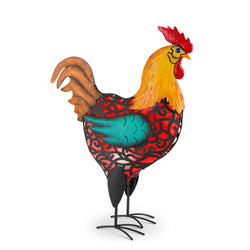 20.08 in. Solar Powered Red Rustic Rooster Decor