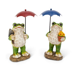 10.6 in. Resin Umbrella Frog Figurine, set of 2