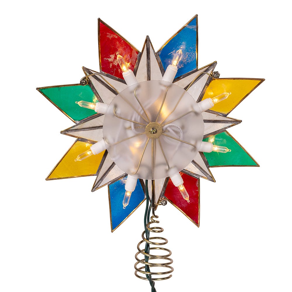 Kurt Adler 8.5-Inch Star Of David Christmas Treetop With Lights – Purple & Blue Capiz Design