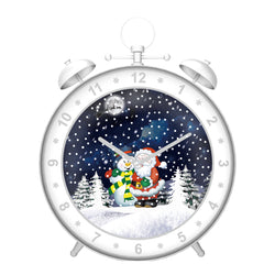 White Snowing Time Alarm Clock with Santa and Snowman