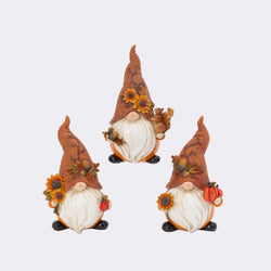 Set of 3 Autumn Sunflower Harvest Gnome Figurines