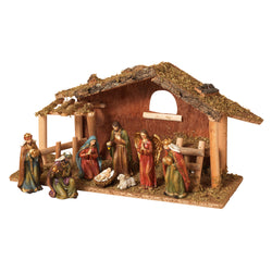 9 Piece 15.25-Inch-Long Resin Nativity Scene with Moss Stable
