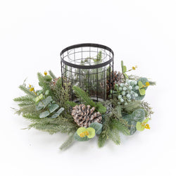 17-in L Holiday Centerpiece with Metal & Glass Candle Holder
