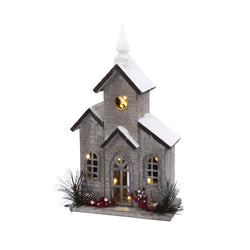 16-in H Battery- Operated Lighted Wood House with Pine and Berry Accent