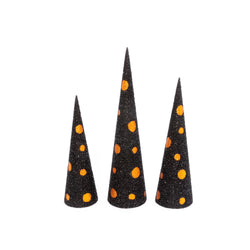 Set of 3 Assorted Black and Orange glitter Halloween cone trees