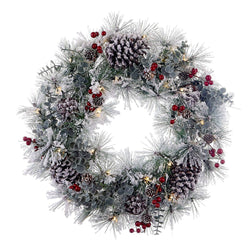 Kurt Adler 24-Inch Battery-Operated Red Berries and Pinecone LED Wreath