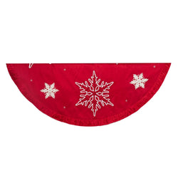 Kurt Adler 60-Inch Red Snowflake Embroidered and Pleated Tree skirt