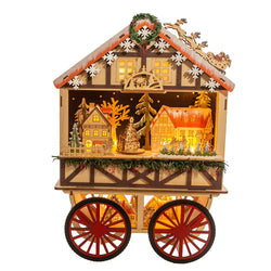 Kurt Adler 18.9-Inch Battery-Operated Light Up Musical Wood Wagon with Santa and Christmas Village Scene