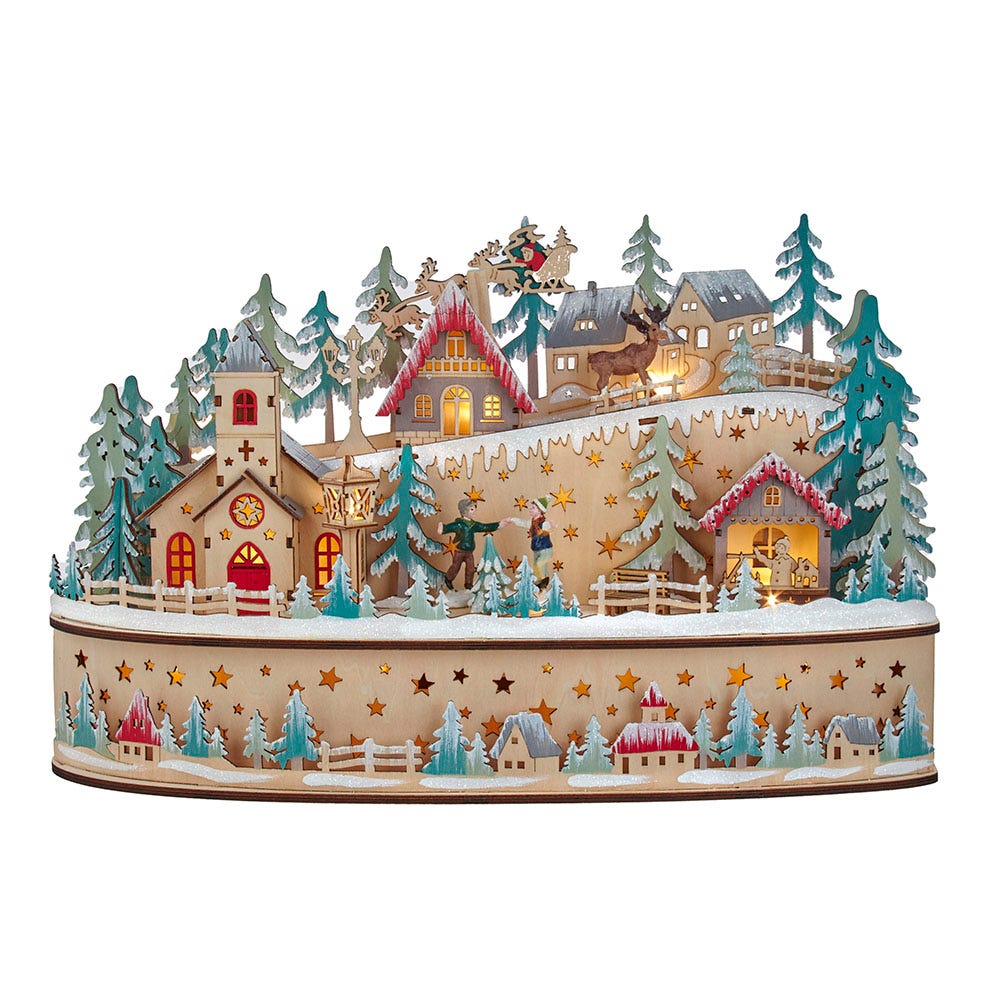 Kurt Adler 11.2Inch BatteryOperated Light Up Christmas Village with Kurt Adler Christmas Village