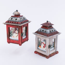 Set of 2 Rustic Farmhouse Christmas Holiday Snowmen Lanterns
