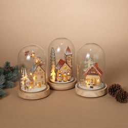 Set of 3 Holiday Scene Lighted Glass Domes