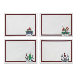 Set of 4 White and Red Christmas Holiday Gnome Decor Placemats