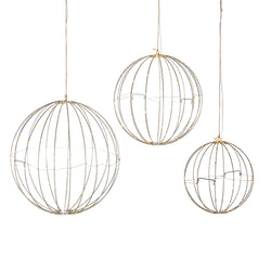 Set of 3 Whimsical Lighted Metal Spheres, Warm White LEDs