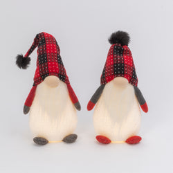 Set of 2 Red and Black Plaid Christmas Holiday Lighted Gnomes
