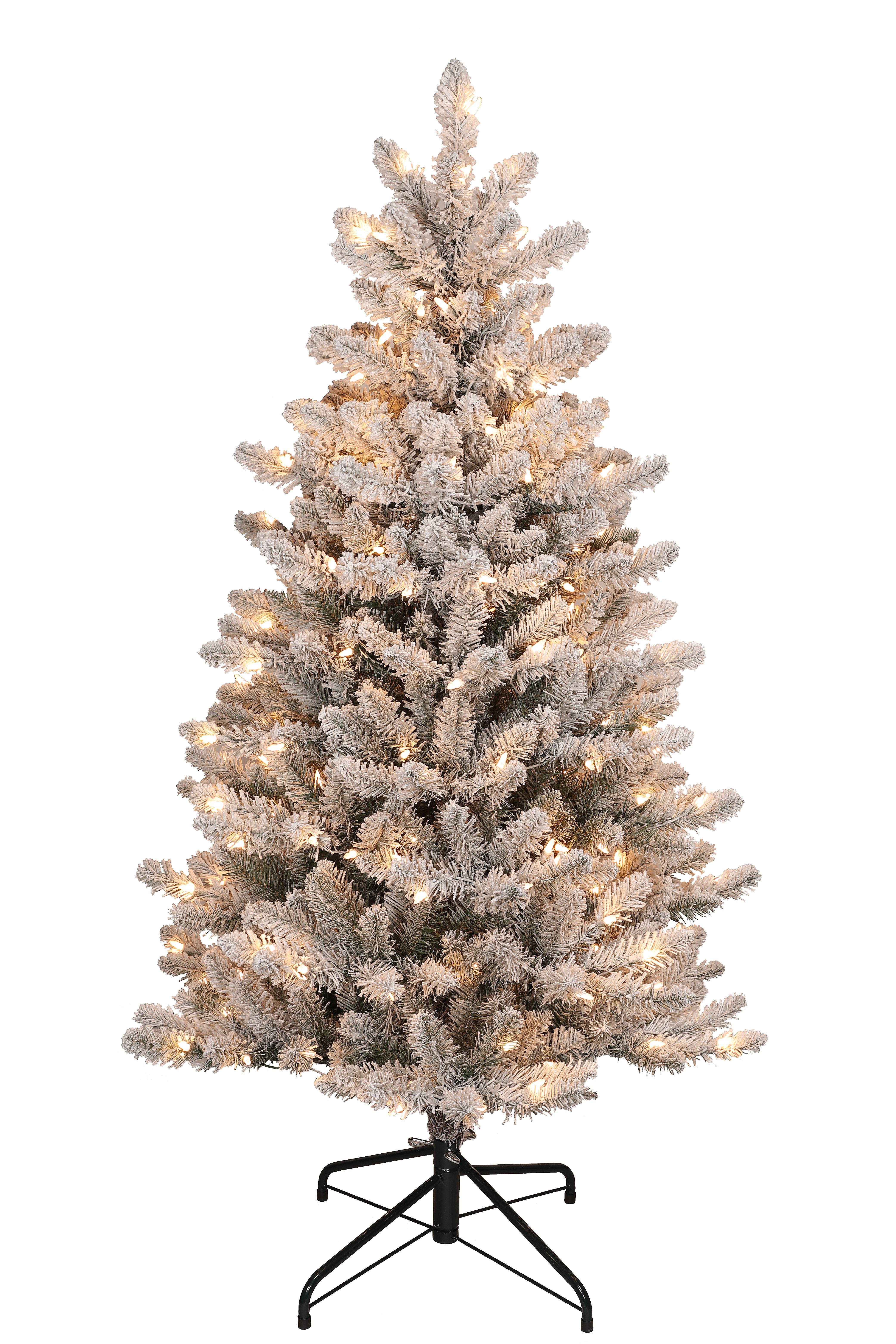4.5 ft Pre-Lit Slim Flocked Fraser Fir Artificial Christmas Tree with 200 UL Clear Lights Metal Stand Green FFSLFA-45C2