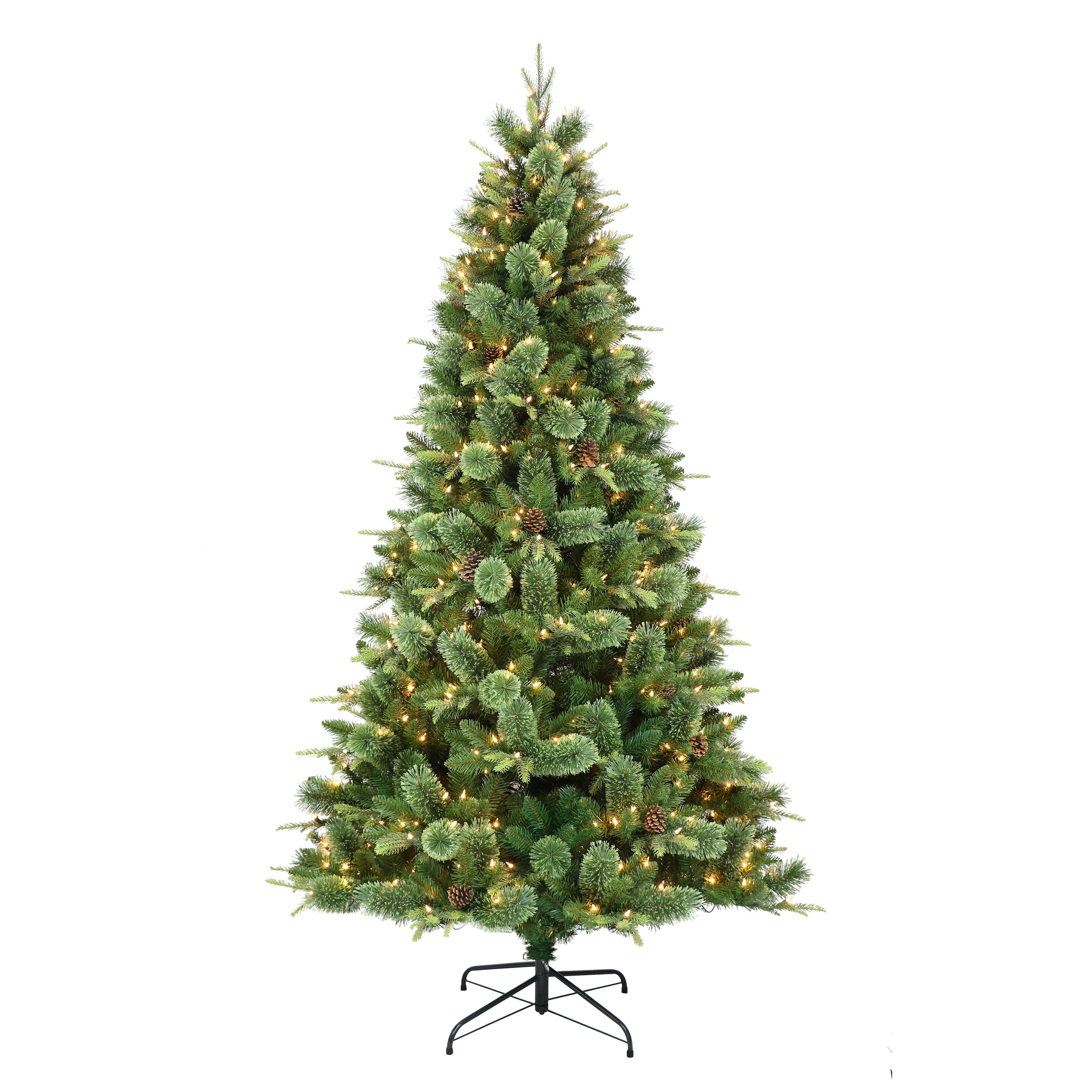 7.5 ft Pre-Lit Montana Pine Artificial Christmas Tree with 700 UL Clear Lights Metal Stand Green MOPA-75C7