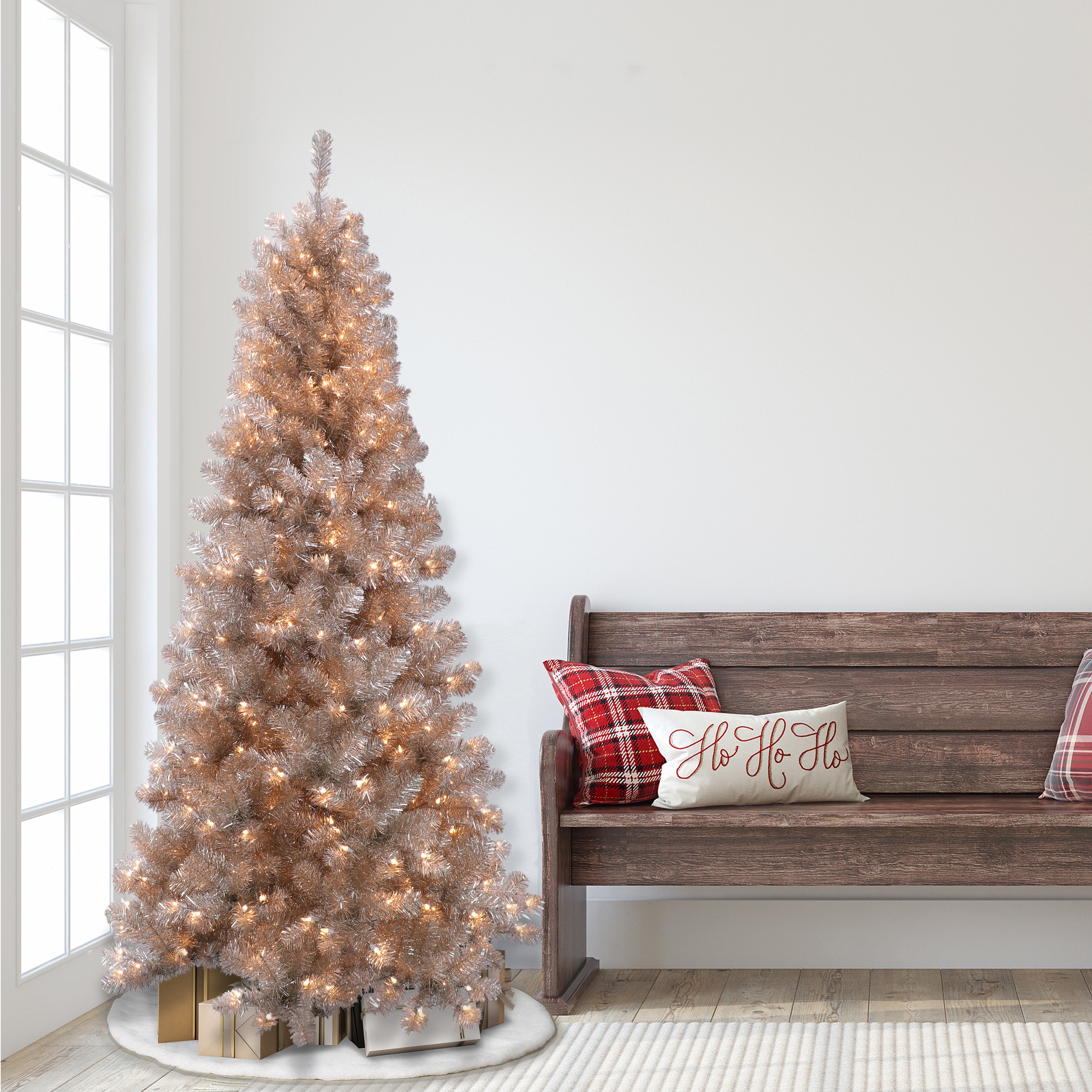 6.5ft Pre-Lit Rose Gold Christmas Tree