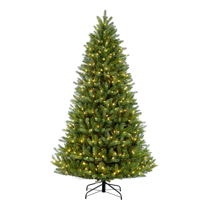 9 ft Pre-Lit Glacier Fir Artificial Christmas Tree with 1000 UL Clear Lights On/Off Foot Pedal Metal Stand Green GFA-90C10