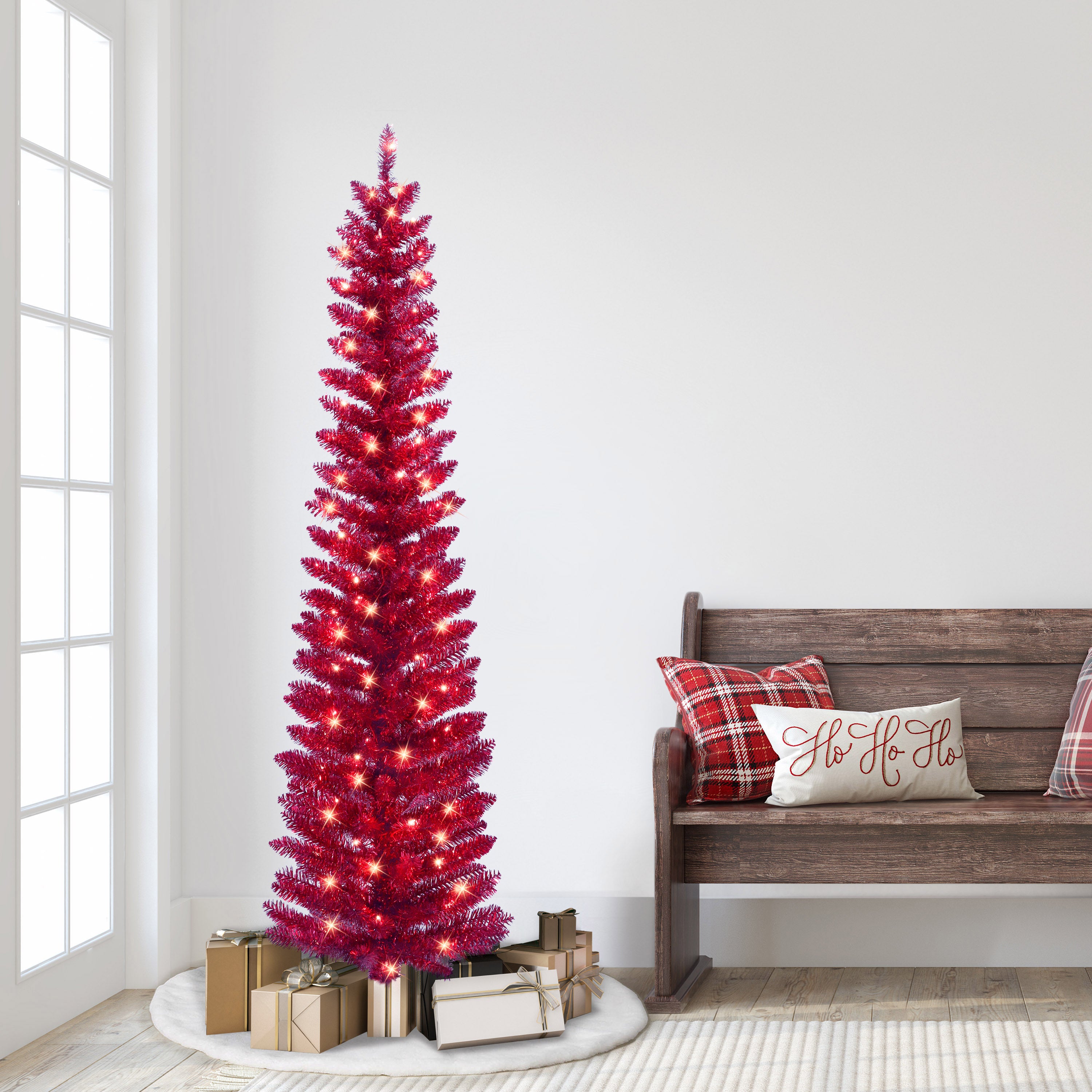 6ft Pre-Lit Red Tinsel Tree