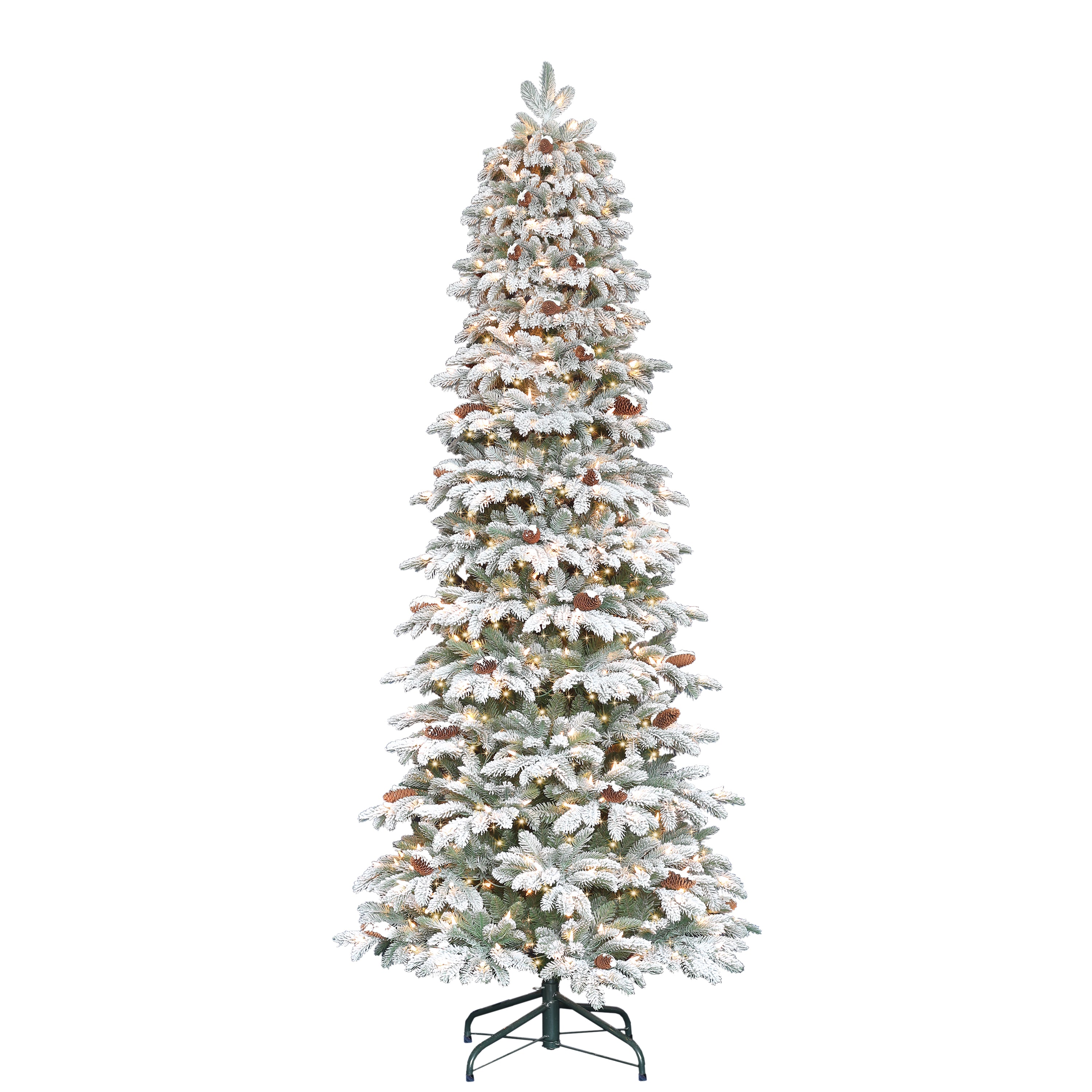 7.5 ft Pre-Lit Flocked Slim Montville Spruce Artificial Christmas Tree with 450 UL Clear Lights Metal Stand Green MSFSLA-75C450