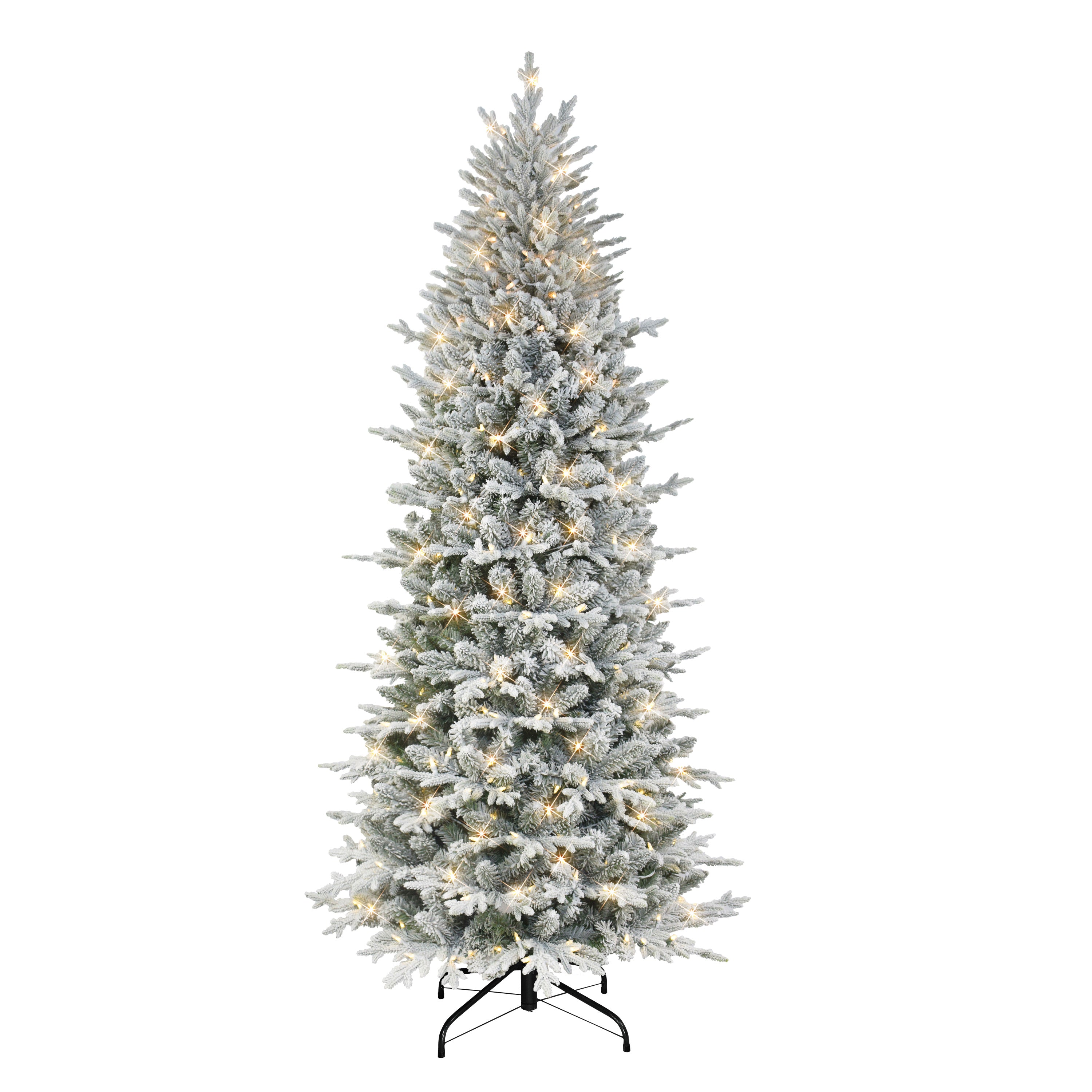 7.5 ft Pre-lit Slim Flocked Northern Fir Artificial Christmas Tree 400 Dual Color LED Lights with Choice of Clear or Multi-Color Metal Stand Green NNFSLA-75F5LD4