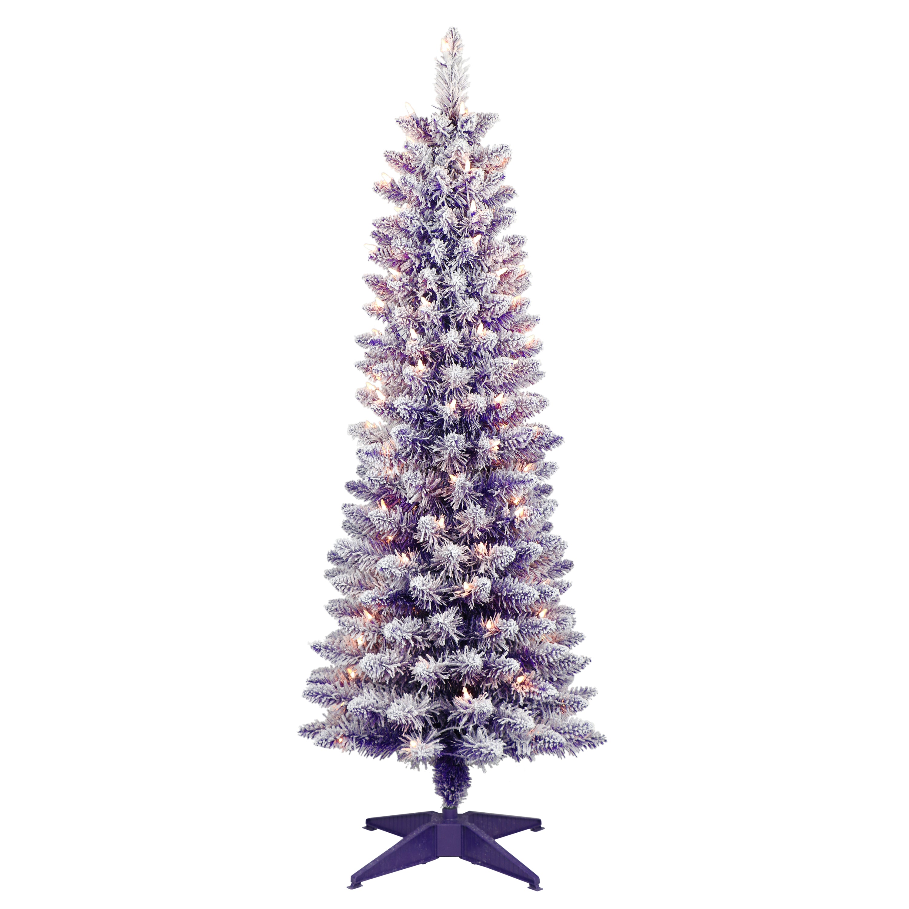 4.5 ft Pre-Lit Flocked Fashion Purple Pencil Artificial Christmas Tree with 100 UL Clear Lights Metal Stand TPF9612A-45C1-PP