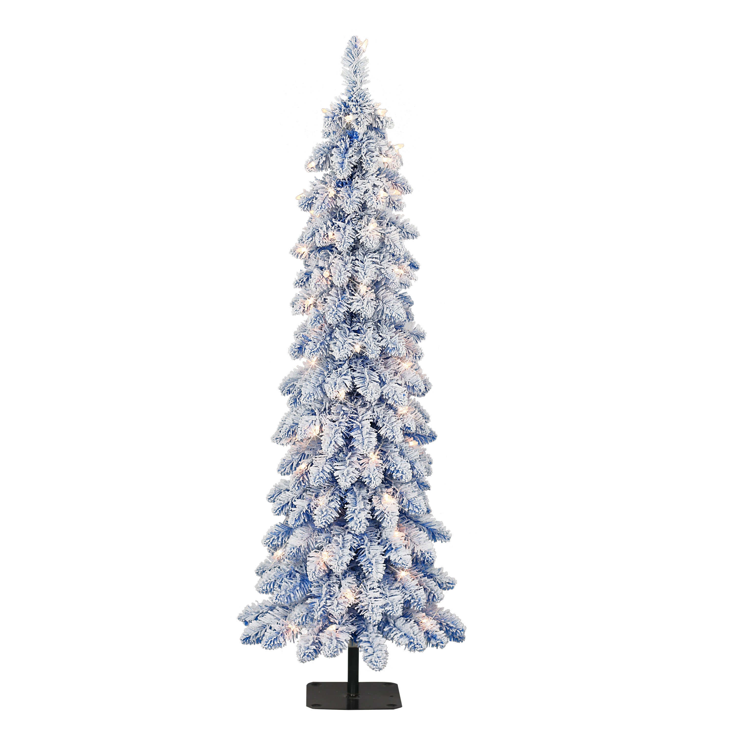 4 ft Pre-Lit Flocked Blue Artificial Alpine Pencil Tree 01063A-TFP40C05-BL
