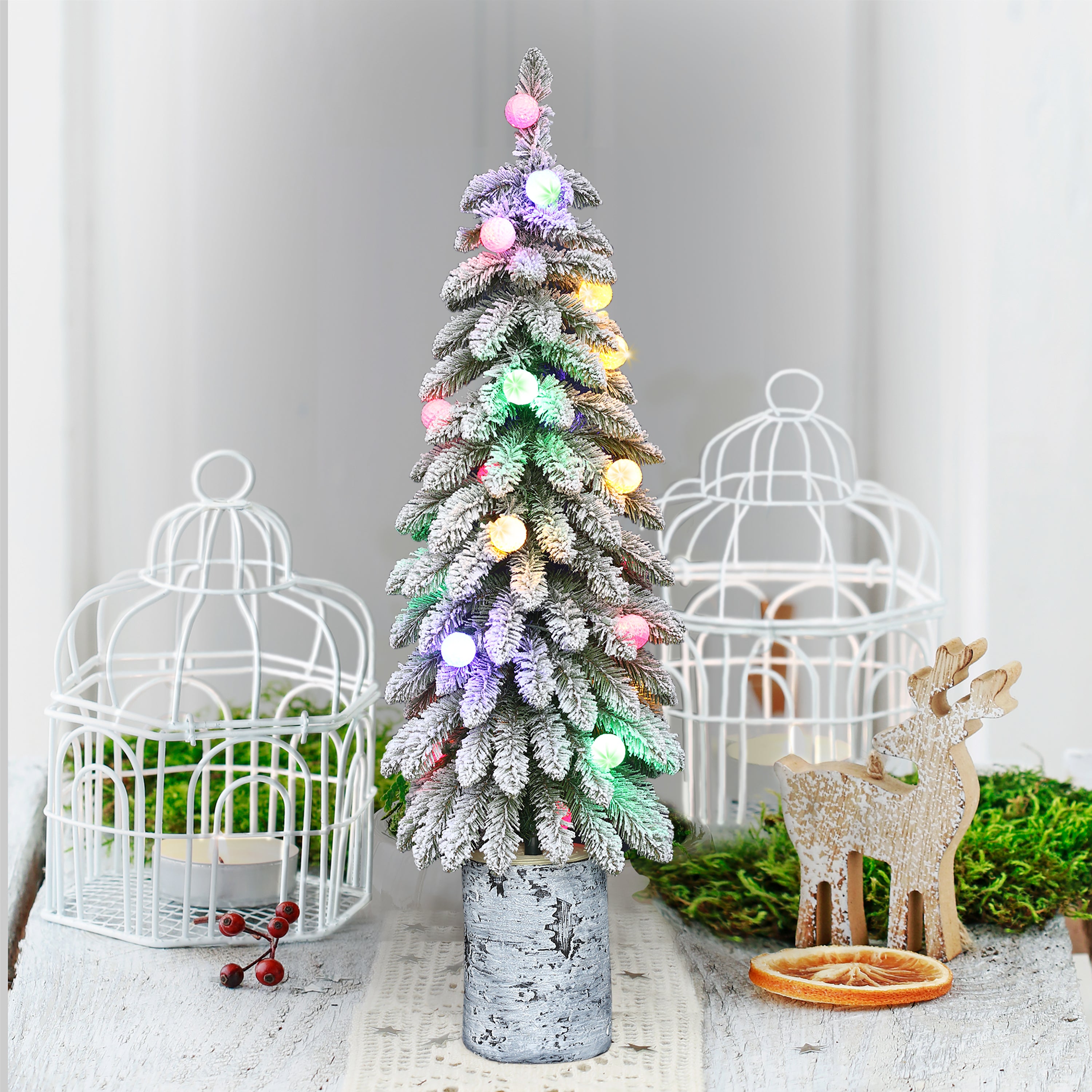 4ft Pre-Lit Potted Flocked Alpine Christmas Tree