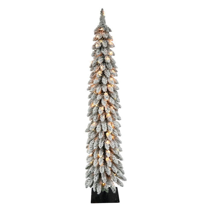 6 ft Pre-Lit Flocked Alpine Pencil Artificial Christmas Tree with 100 UL-Listed Clear Lights 01063A-TFP60C1