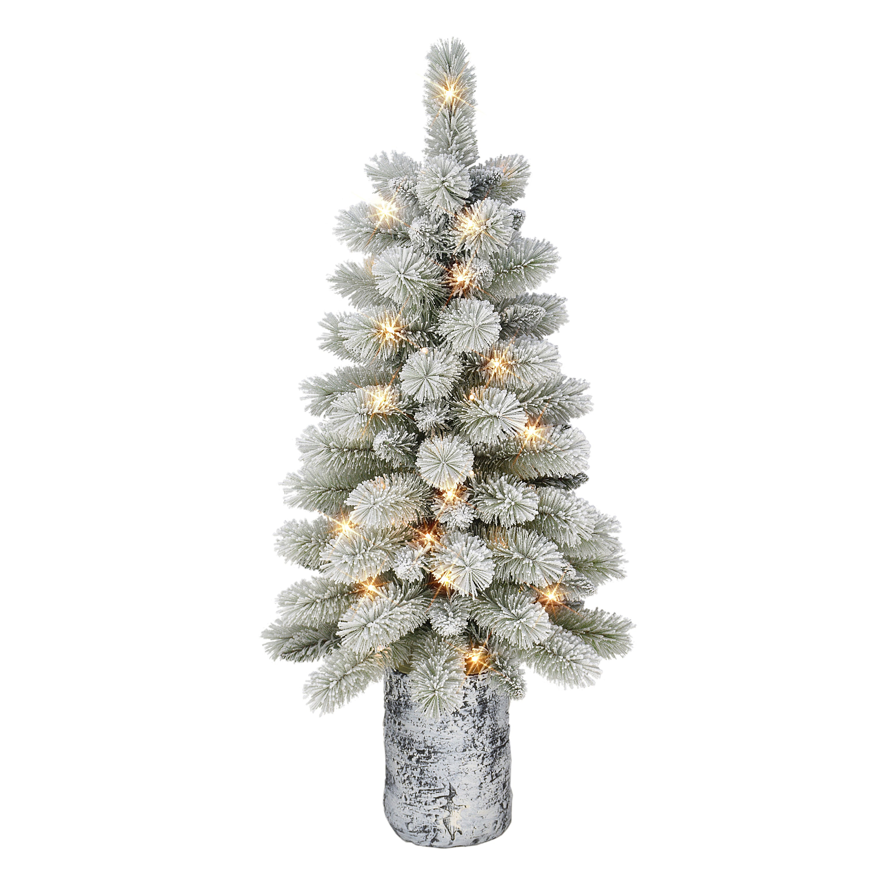 3.5 ft B/O Potted Flocked Norwegian Pine Artificial Christmas Tree 50 B/O Warm White LED Lights 6/18 Hours On/Off Timer Function NPFA-35C05-BO