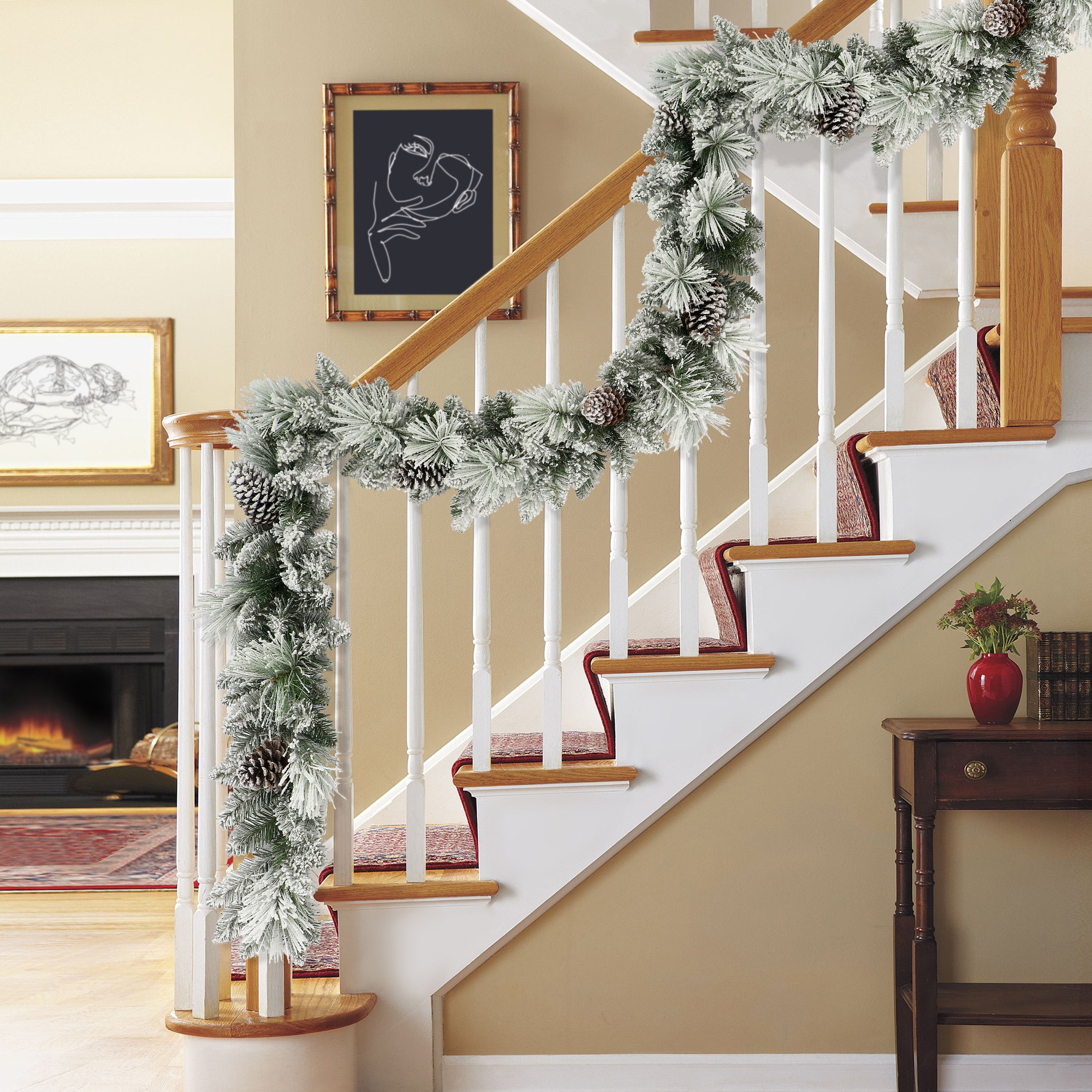 9ft x 10in Flocked Berkshire Spruce Garland