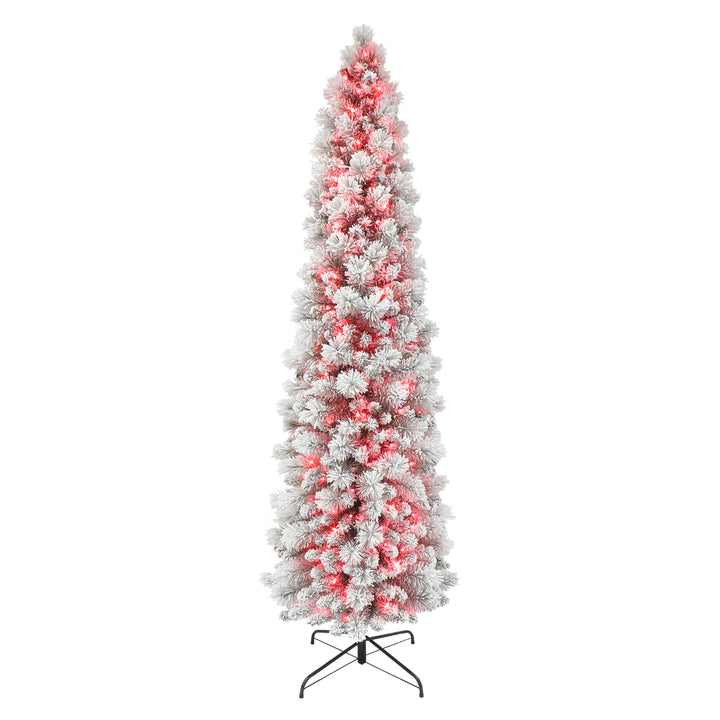 7.5 ft Pre-Lit Flocked Portland Pine Artificial Pencil Tree TFP8305A-75PK350
