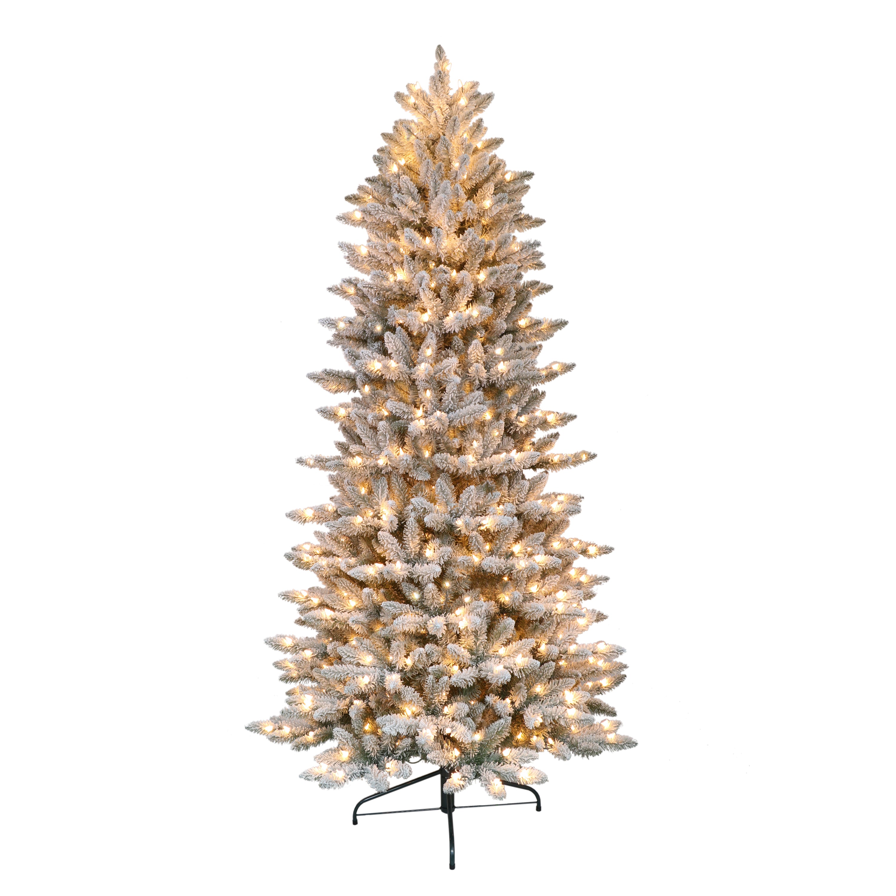 7.5 ft Pre-Lit Flocked Slim Fraser Fir Artificial Christmas Tree with 500 UL Clear Lights Metal Stand Green FFSLFA-75C5