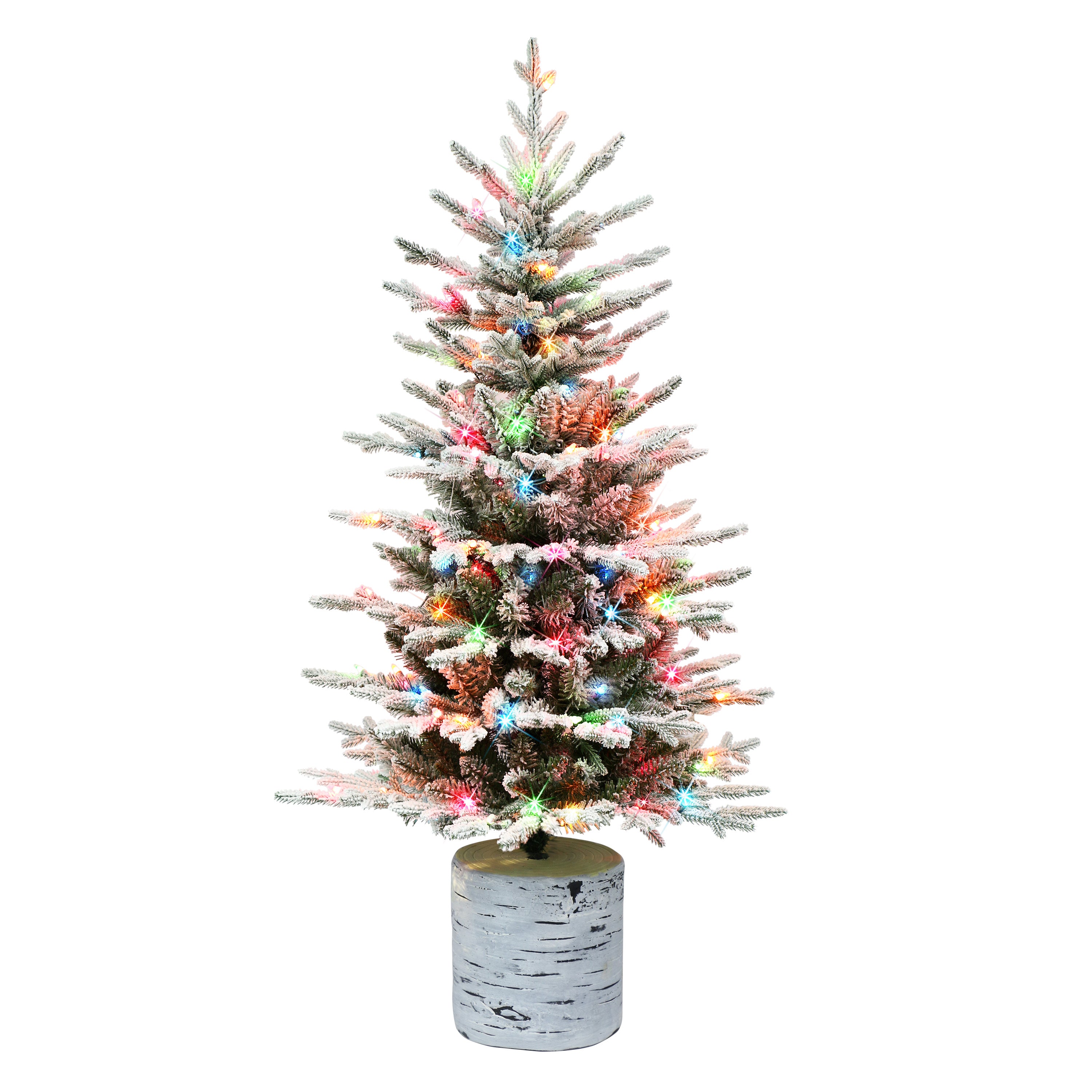 4.5 ft Pre-Lit Potted Flocked Arctic Fir Artificial Christmas Tree with 70 UL Multi-Color Lights Green PTO9760A-45M07