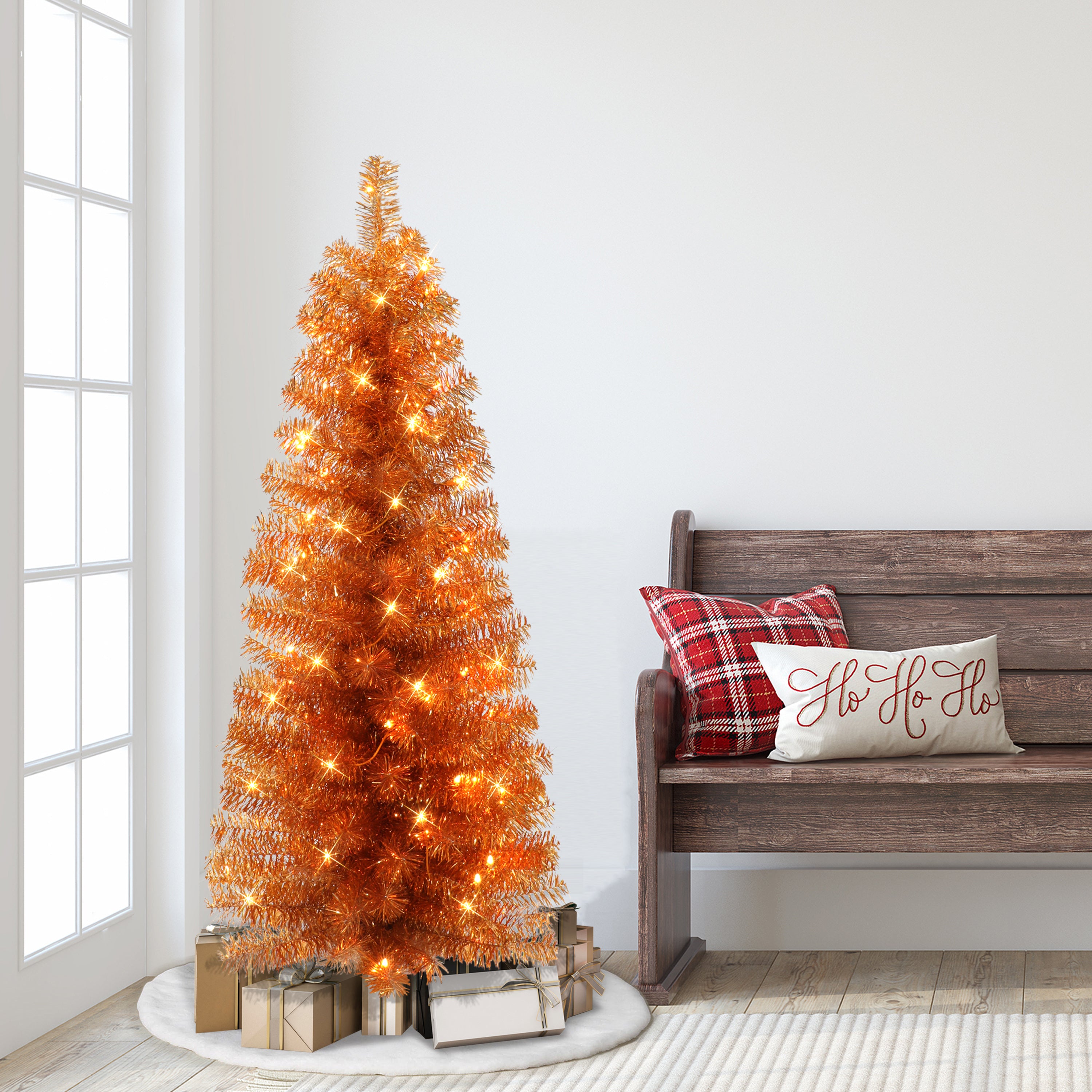 4.5ft Pre-lit Orange Tinsel Tree