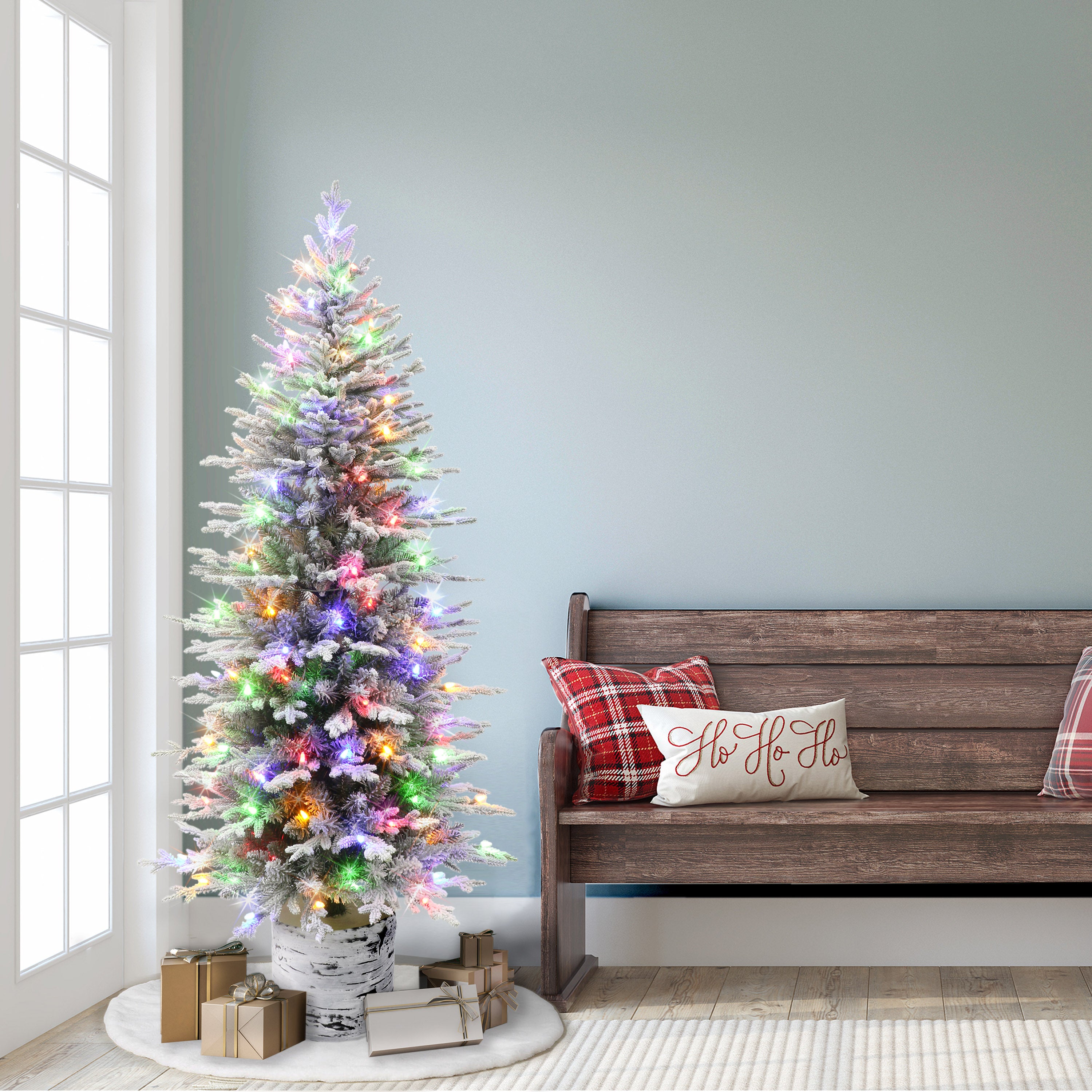 6ft Pre-lit Potted Flocked Arctic Fir Pencil Christmas Tree