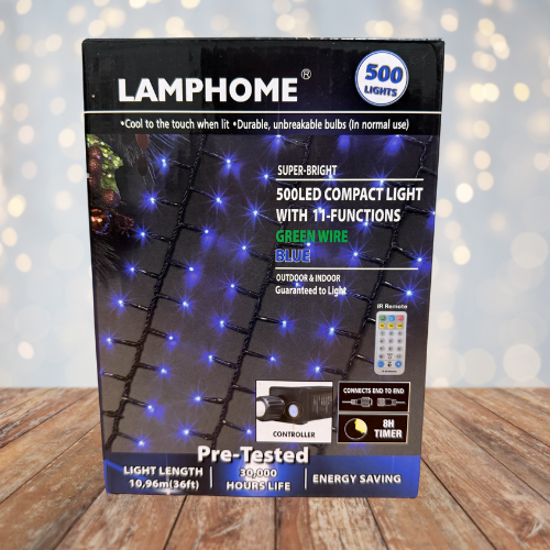 36FT 500LED Compact Light, with Functions, Green Wire, Blue