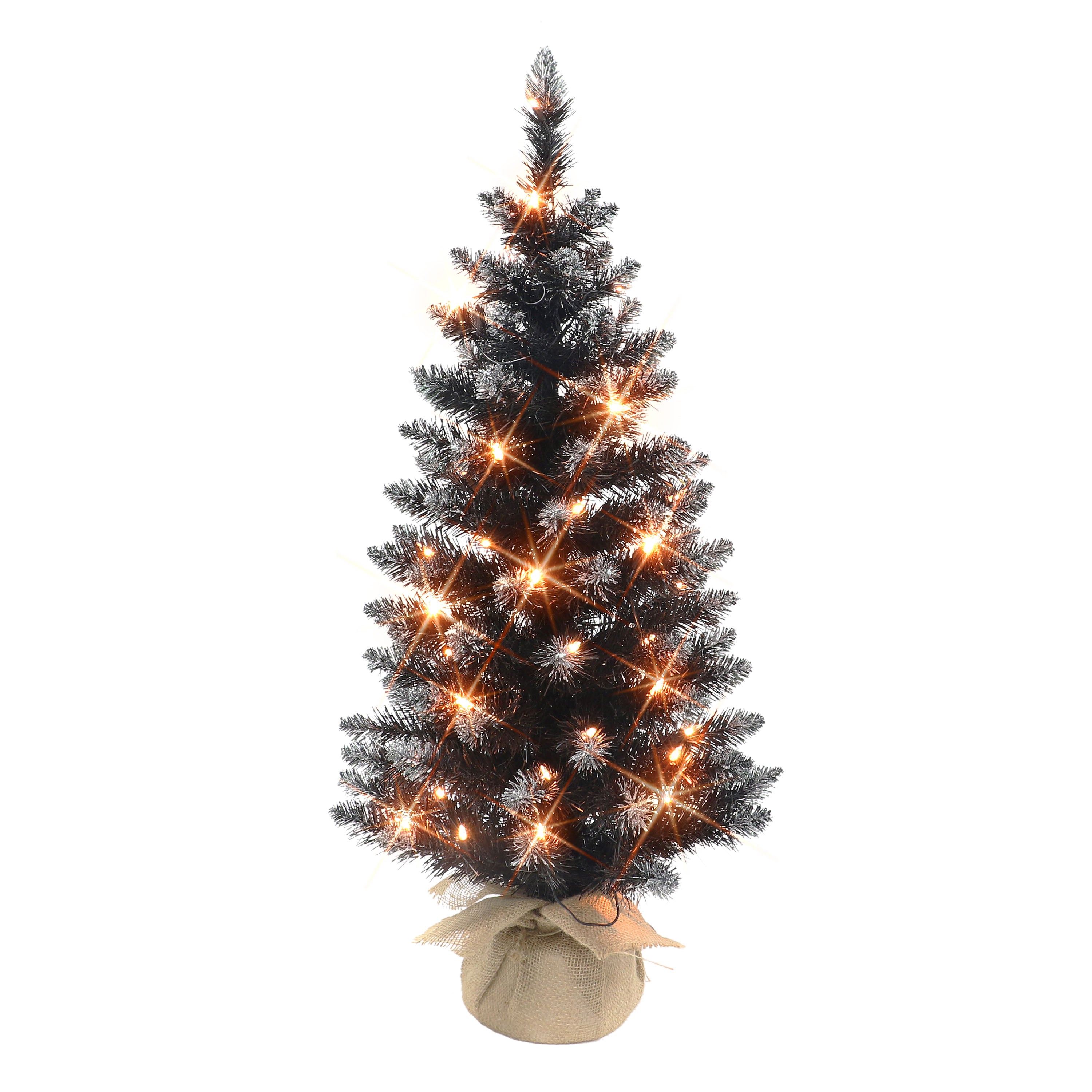 3 ft Pre-lit Fashion Black Artificial Christmas Tree with 50 UL Clear Lights Burlap Sac Base ST9612A-30C05-BK