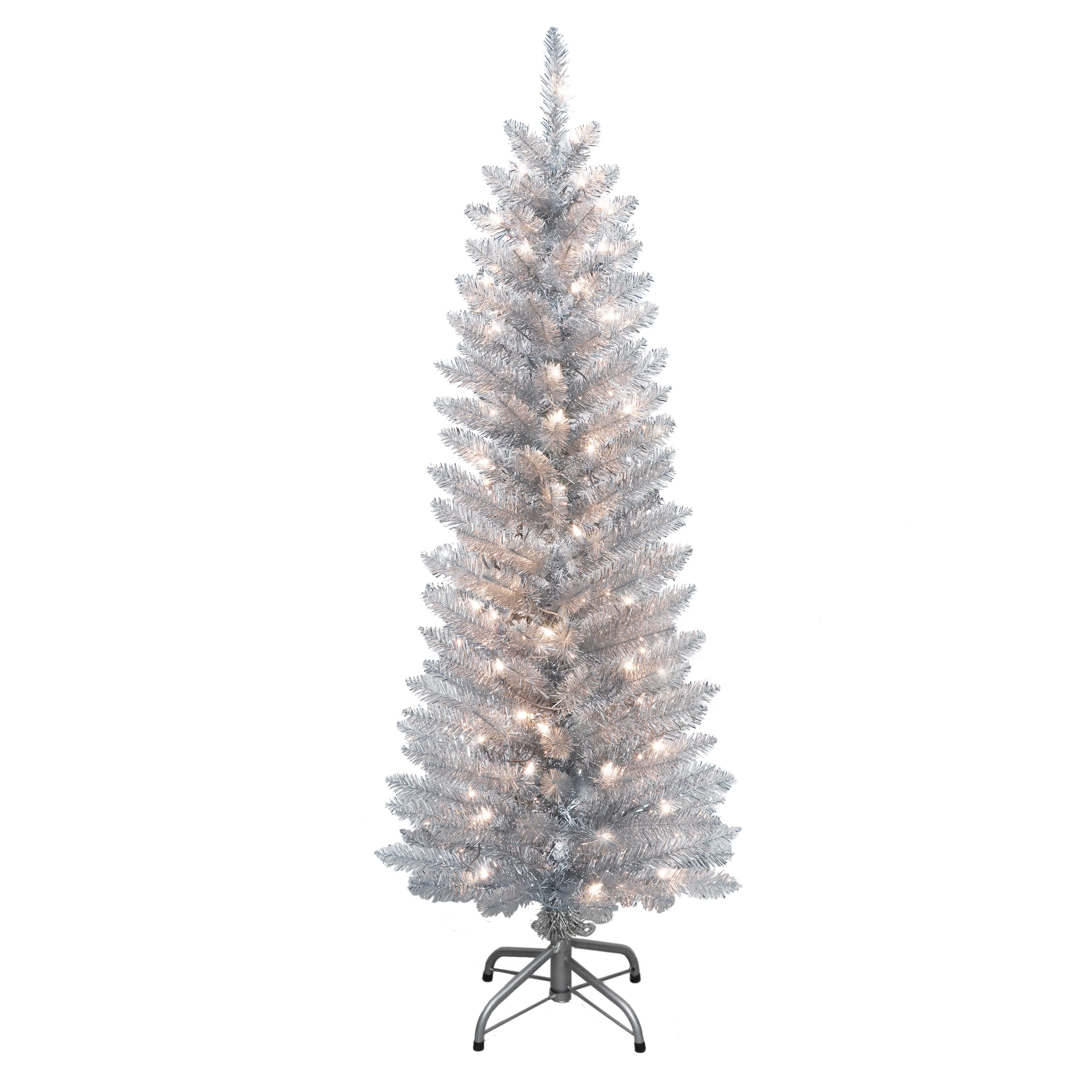 4.5 ft Pre-Lit Silver Tinsel Artificial Tree 2642A-STSV45C07