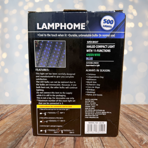 36FT 500LED Compact Light, with Functions, Green Wire, Blue