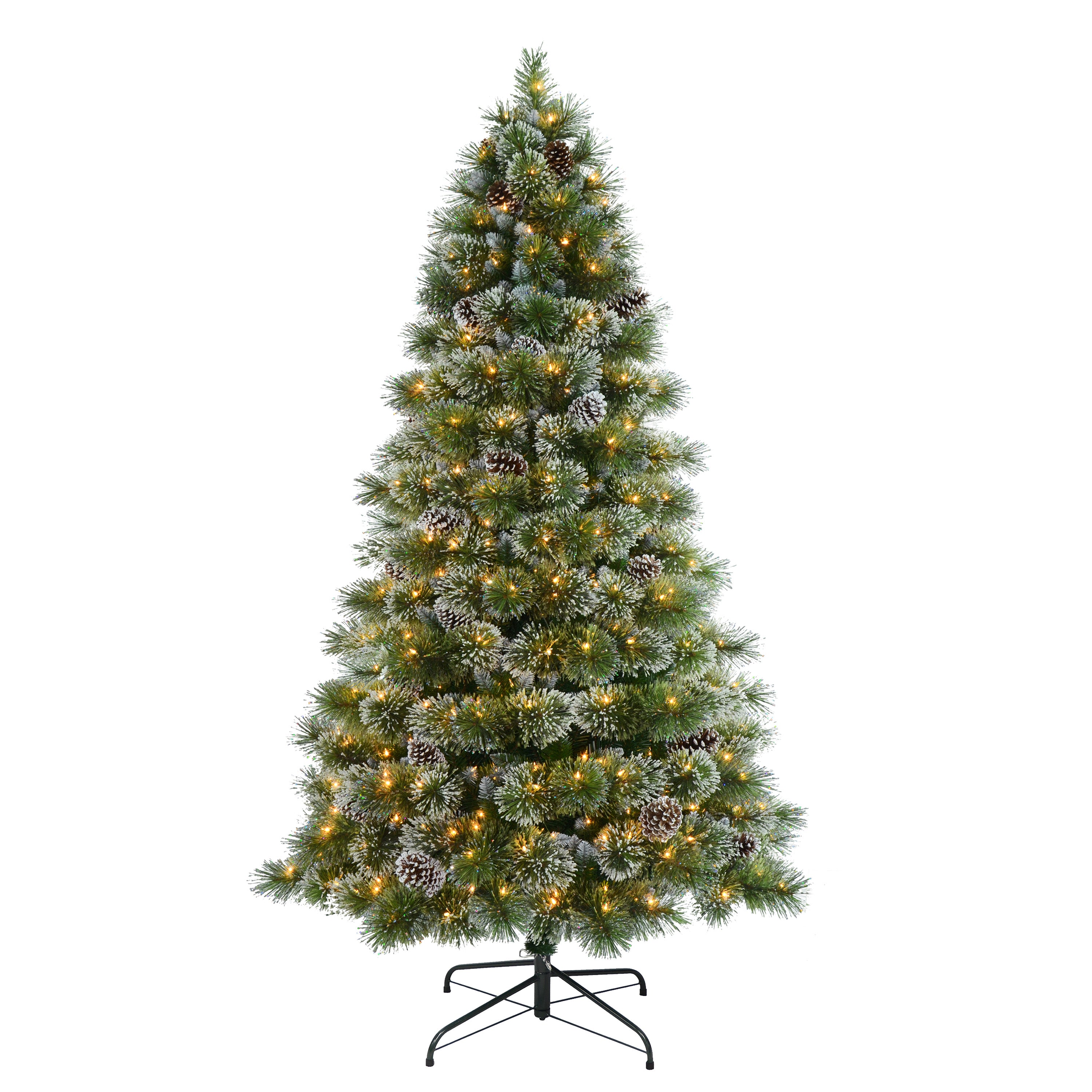 7.5 ft Pre-Lit Frosted Boulder Pine Artificial Christmas Tree with 450 UL Clear Lights Metal Stand Green BPFA-75C45