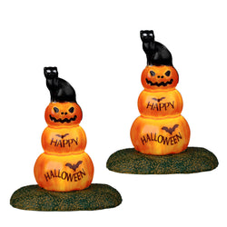 LEMAX Cat and Pumpkin, set of 2, Battery Operated (4.5V) #24939