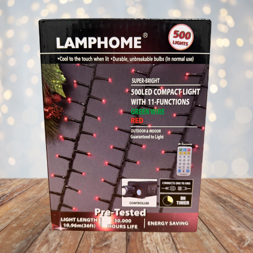 36FT 500LED Compact Light, with Functions, Green Wire, Red