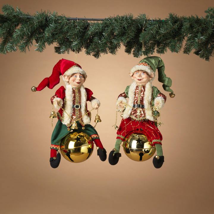 16" Fabric Holiday Elf on Jingle Bell, 2 Assorted # 2695570