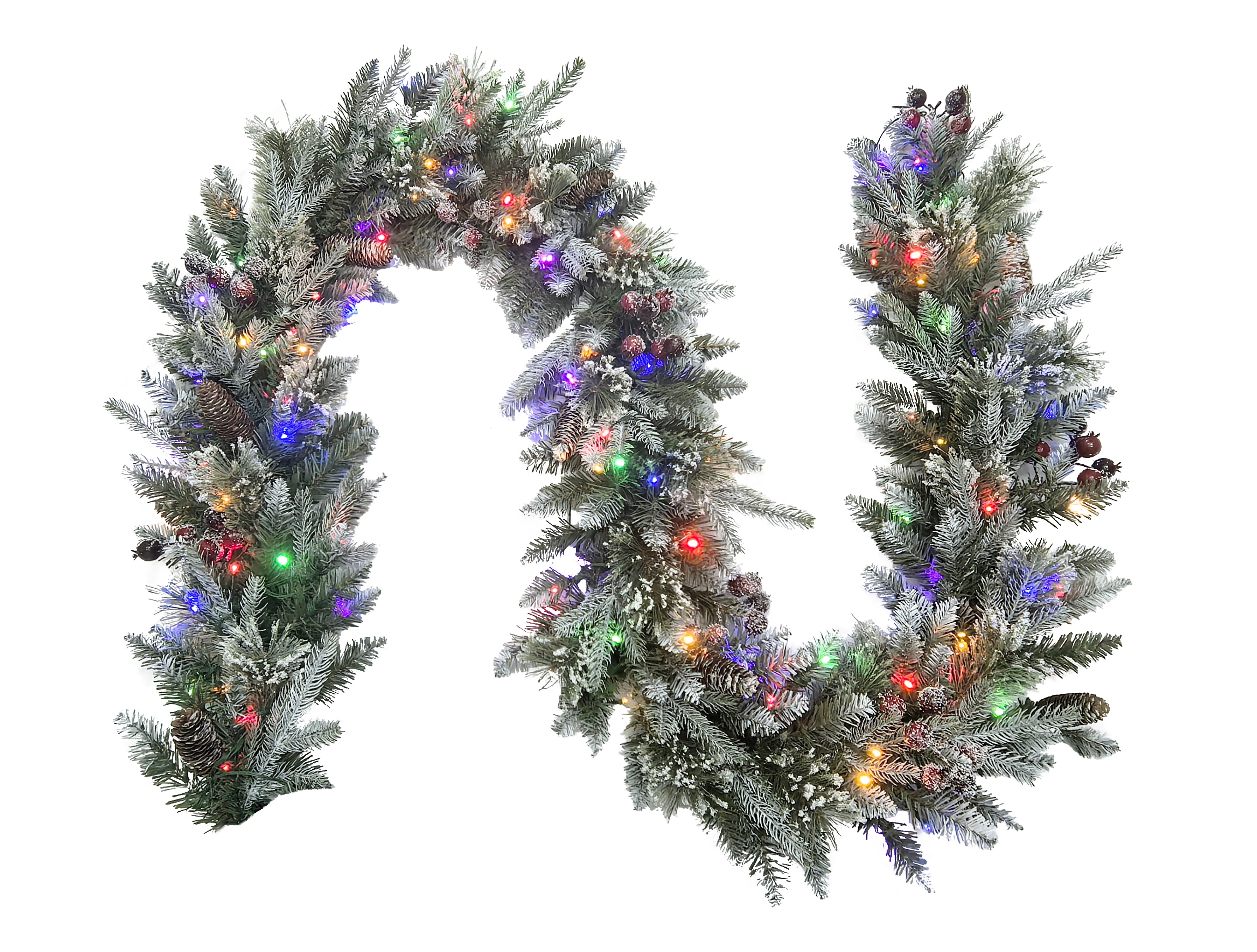Puleo International 9ft x 12" Pre-lit Berry Spruce Frosted PE/PVC Garland #277-BSF-9/12LDF5K1-TW