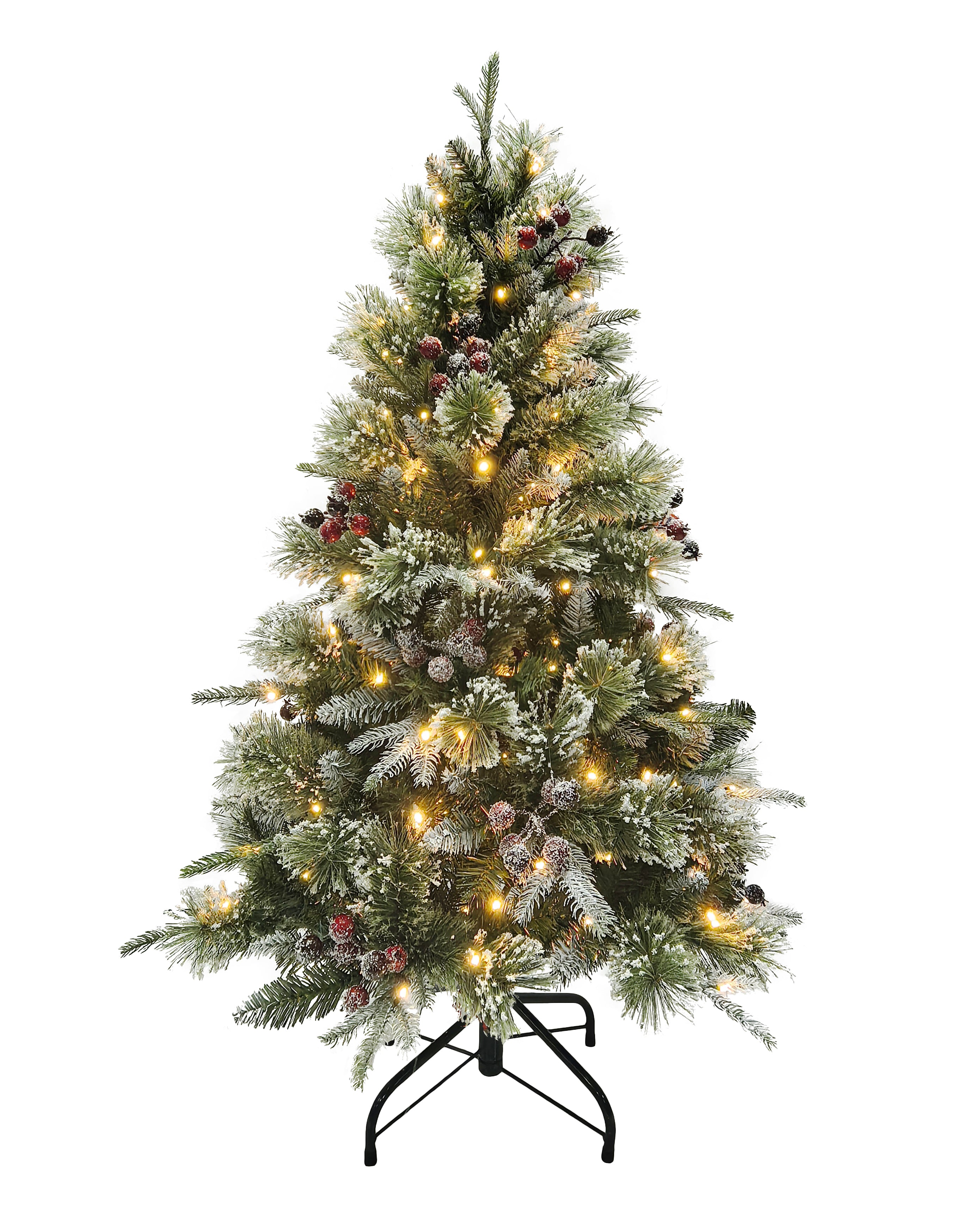 Puleo International 4.5ft Pre-Lit Berry Spruce Frosted PE/PVC Tree #277-BSFR1-45LDF5K2-TW