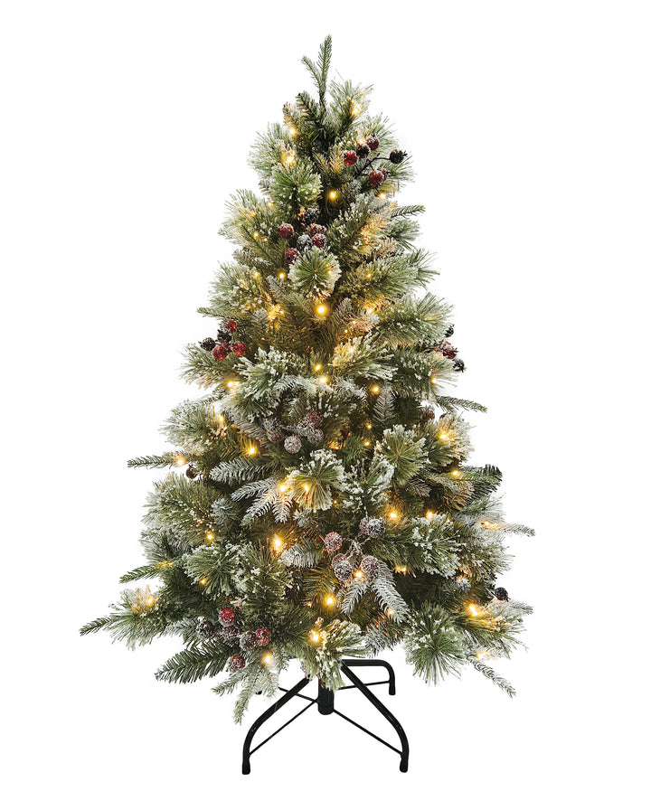 Puleo International 4.5ft Pre-Lit Berry Spruce Frosted PE/PVC Tree #277-BSFR1-45LDF5K2-TW