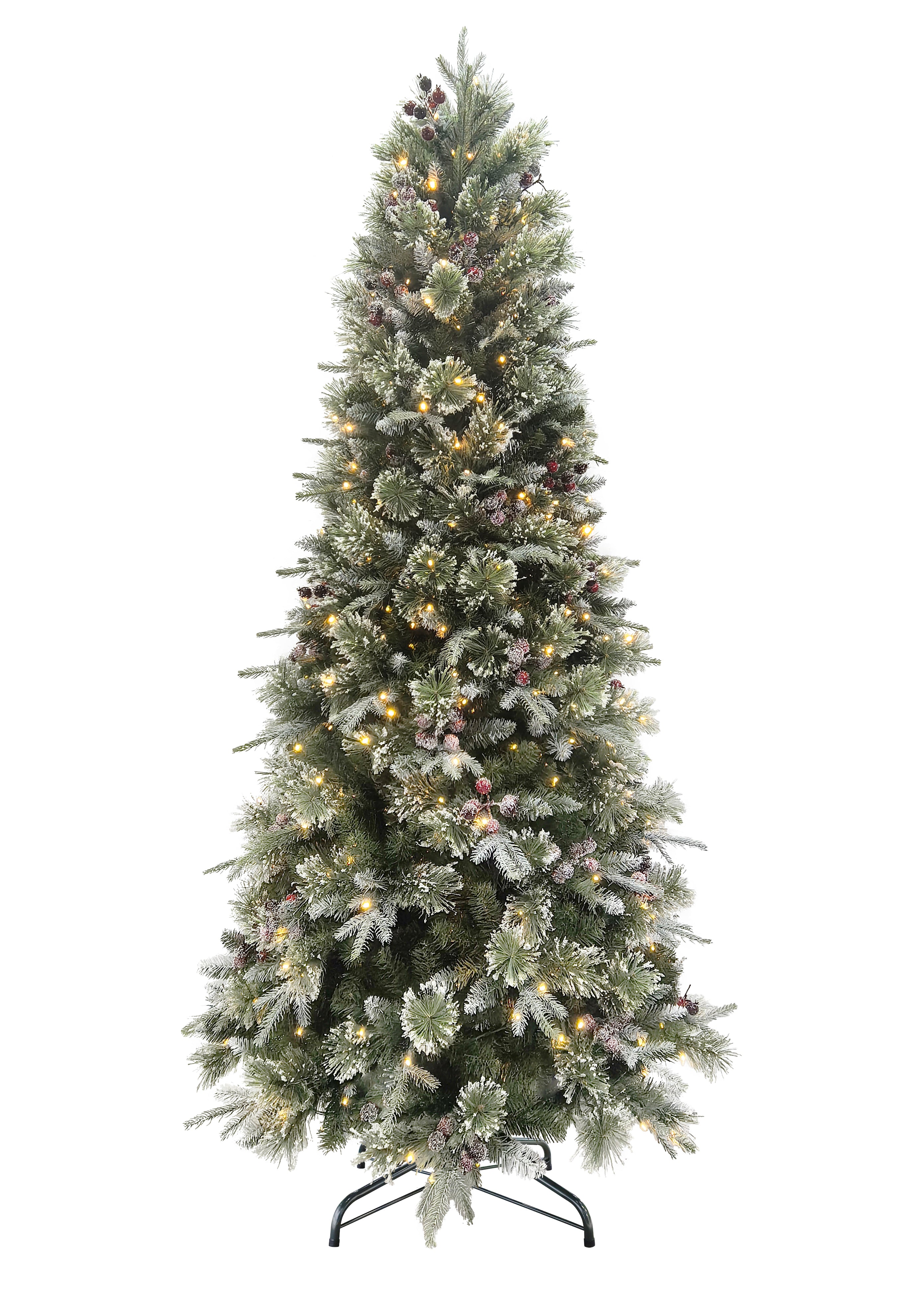 Puleo International 7.5ft Pre-Lit Slim Berry Spruce Frosted PE/PVC Tree #277-BSFSLR1-75QLDF5K4-TW